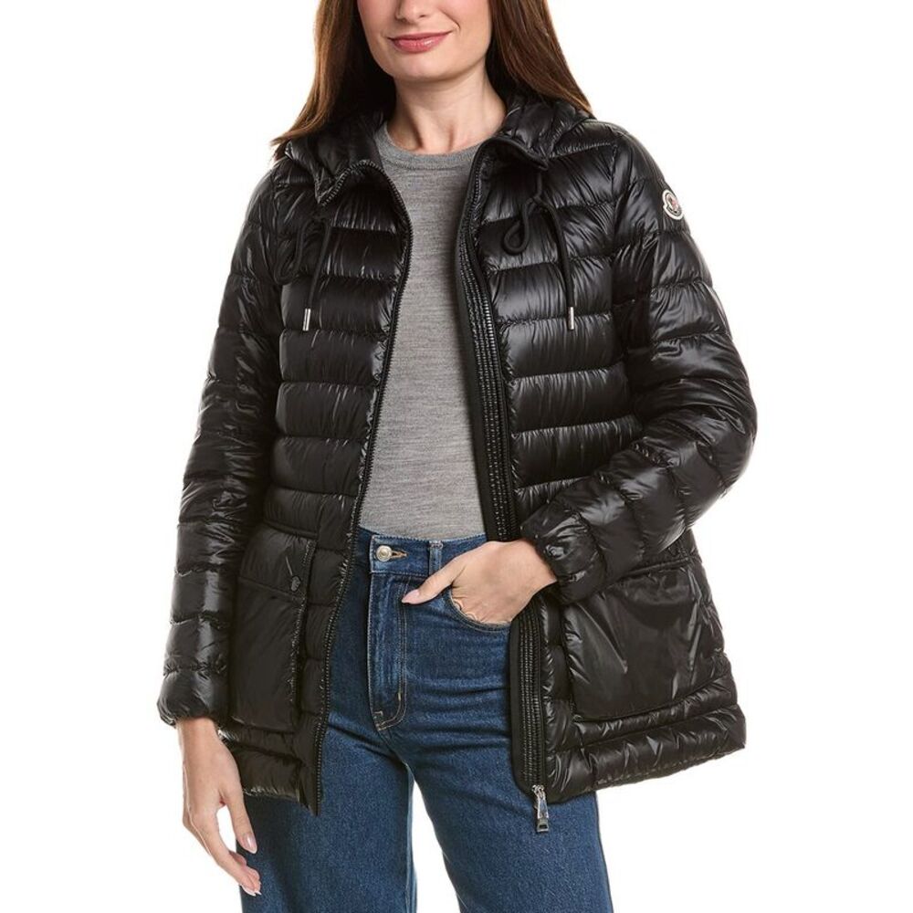 Moncler Womens Jasmin Hooded Short Down Jacket, Black